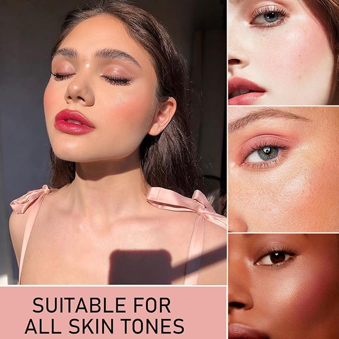 Coral Blush for Cheeks, Highly Pigmented Powder Cream Free (07#)