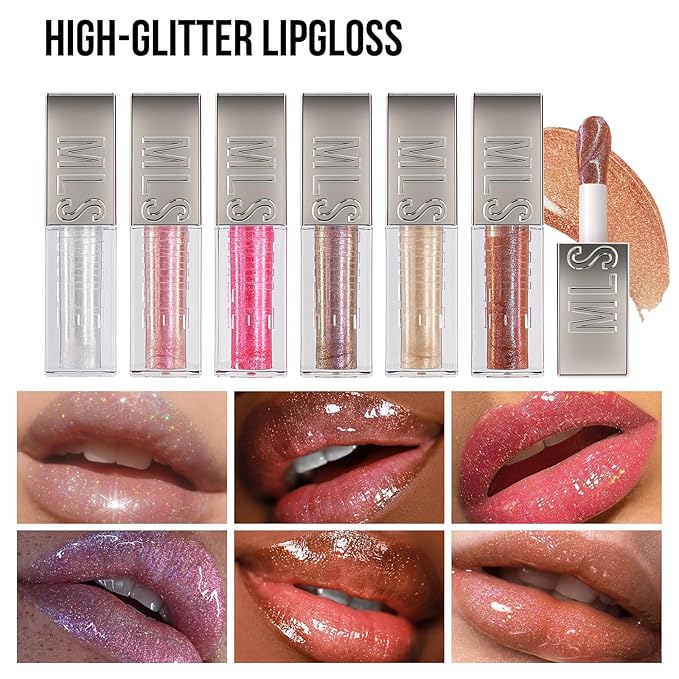 Mirror Glitter Lipstick, Sparkling Shimmer High Pigment Waterproof Long Lasting Lip Gloss, Shimmer Moisturizer Lip Gloss, Diamond Shiny Bold Glow Lip Stain for Lip Makeup (C16, 0.11 fl.oz)
