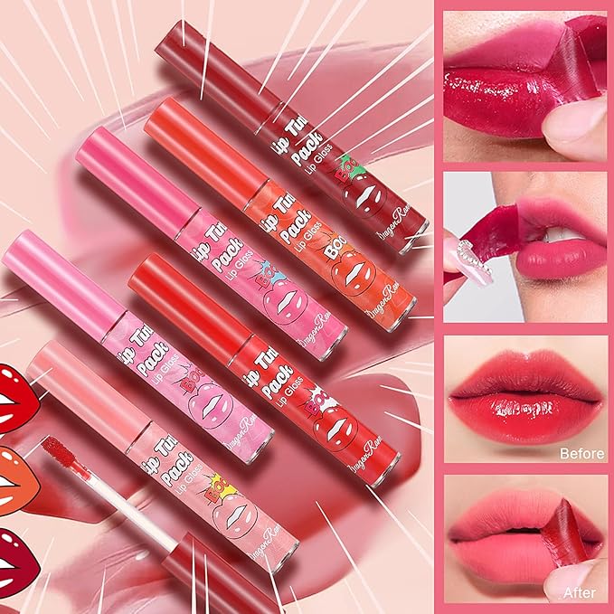 6 Colors Matte Lip Stain, Lip Liner Stain, Peel Off Lip Liner Tattoo, Long Lasting Lip Stain Waterproof for Women Girls All Skin Types, Transfer-Proof & Natural