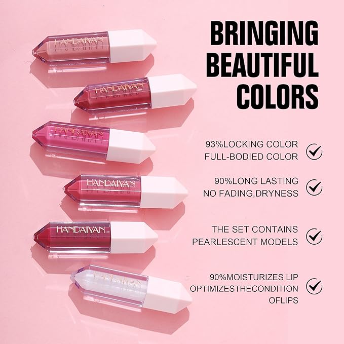 6PCS Diamond Lip Gloss Set, Matte & Pearlescent Finish, Long-Lasting Hydrating Lipstick, Non-Sticky, High-Pigment Formula for All-Day Wear, Shimmer & Velvet Effect (Diamond B, 1)