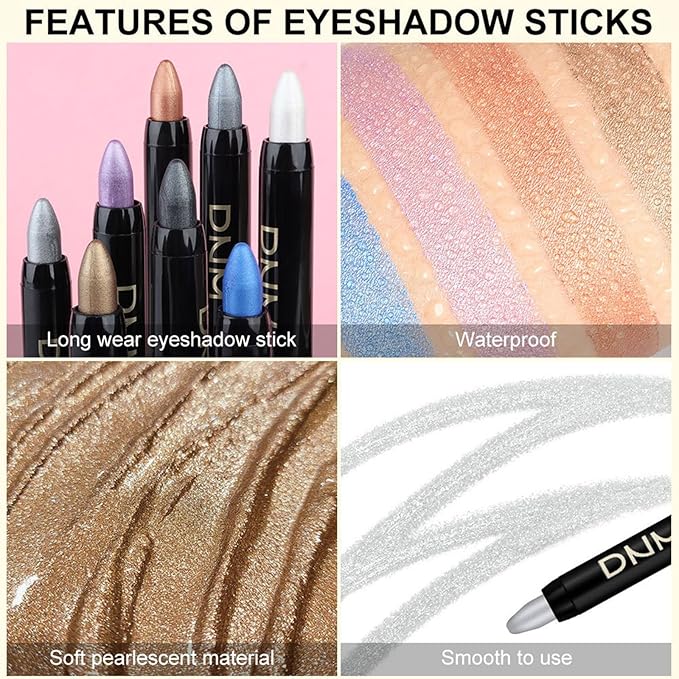 Colorful Shimmer Eye Shadow Stick Glittering Eye Shadow Stick Set with Retractable and Waterproof Eyeshadow Pencil for Long-Lasting Makeup Eyeshadow (Type B 8 Pcs)