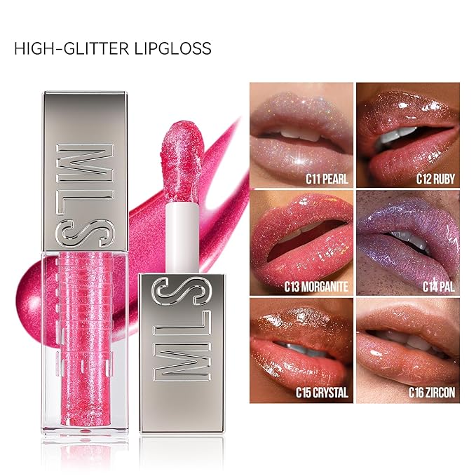 Mirror Glitter Lipstick, Sparkling Shimmer High Pigment Waterproof Long Lasting Lip Gloss, Shimmer Moisturizer Lip Gloss, Diamond Shiny Bold Glow Lip Stain for Lip Makeup (C16, 0.11 fl.oz)