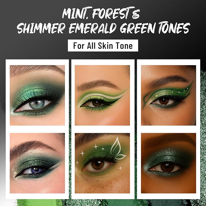 Green Eyeshadow Palette with Mirror Lime Forest Emerald Tones Matte Shimmer 6 Colors Mini Eye Shadow Pallet Travel Size Highly Pigmented for Goth Fairy Joker Wicked Halloween Parties Makeup