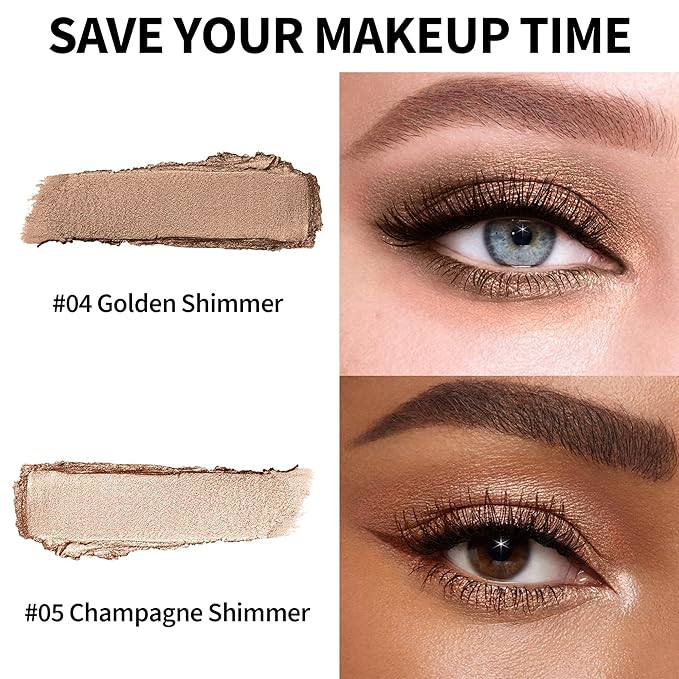 FV Waterproof Eyeshadow Stick Duo,Long-Lasting Cream Eye Shadow Makeup Sets, High Pigmented Eyeshadow Pencil with Shimmer Finish, Natural Look (Golden & Champagne)