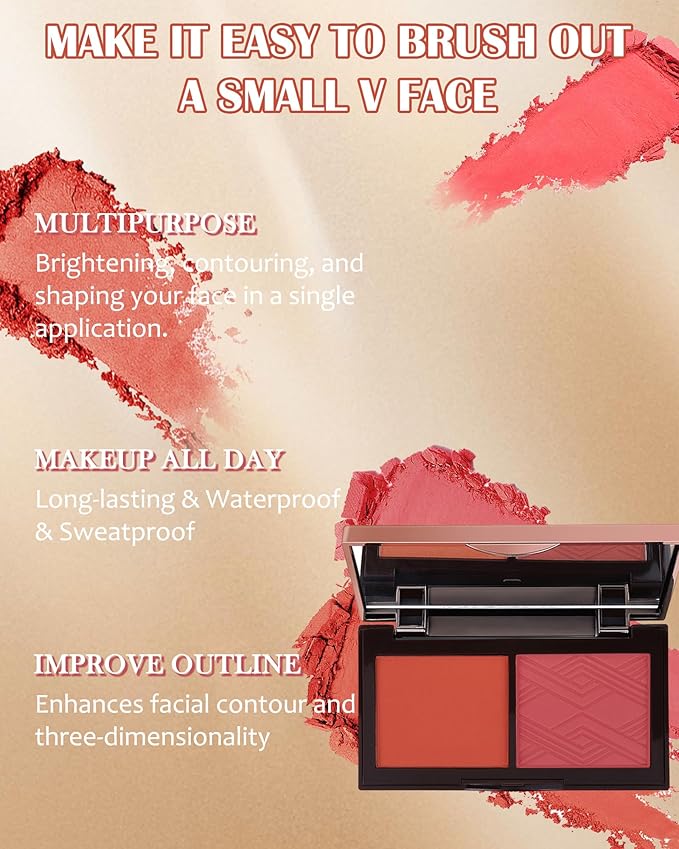 Face Matte Blush Powder Palette-2Colors Buildable Facial Cheek Women Girl-03