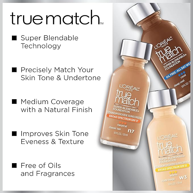 L'Oreal Paris Makeup True Match Super-Blendable Liquid Foundation, Oz,1 Count