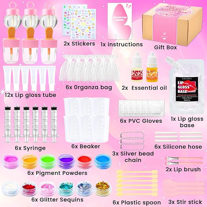 WhizToys 74 PCS Lip Gloss Making Kit, DIY Make Your Own Lip Gloss Kit Beginner,Fun Craft Set for Girls Kids Teens Women, Birthday Gift Set for Girl,Woman