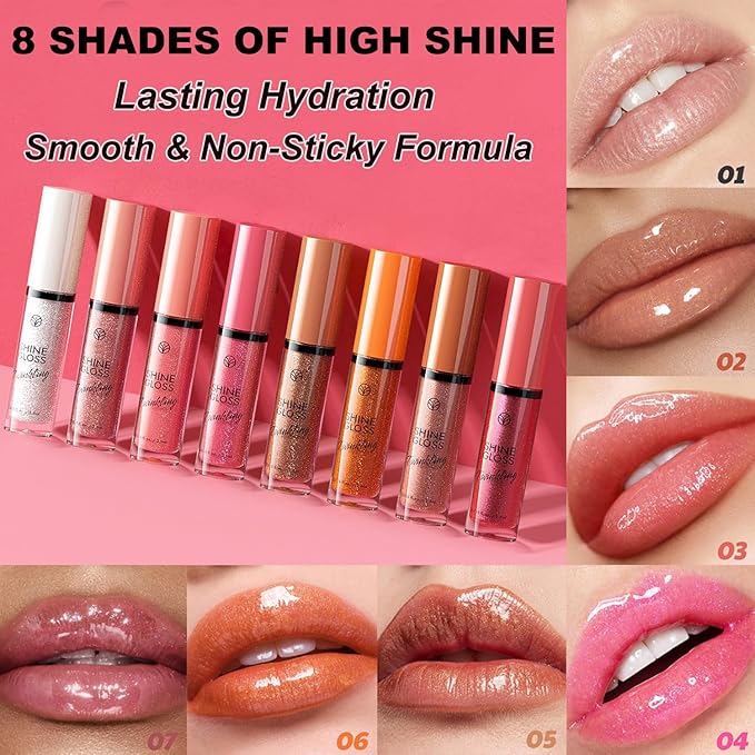 Nude Lip gloss Lip Plumper Gloss Shimmer High Shine Lip Gloss Moisturizing Tinted Lip Gloss Long Lasting Waterproof Lip Oil (02# Nude Shimmer)