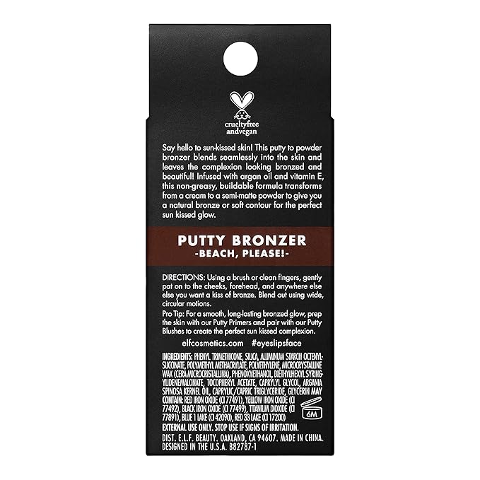 e.l.f. Putty Bronzer, Creamy & Highly Pigmented Formula, Creates a Long-Lasting Bronzed Glow, Infused with Argan Oil & Vitamin E, Beach, Please!, 0.35 Oz