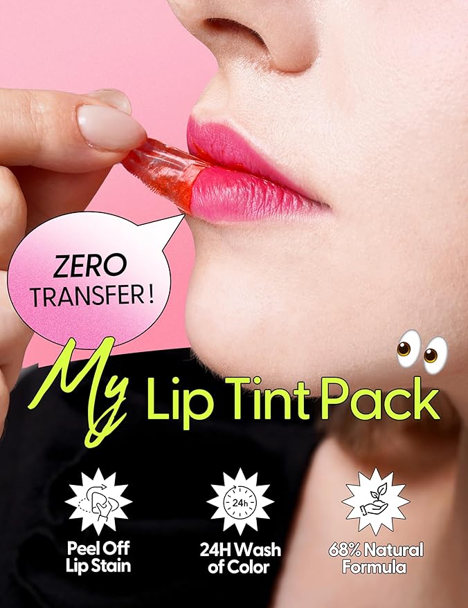 LIP My Tint Pack - Korean Lip Stain Peel Off Pack | Kiss-Proof Korean Lip Tint Long Lasting Lip Stain Marker | Waterproof Lip Stain Peel Off Lipstick (03. Classic Red, 0.50 Fl Oz)