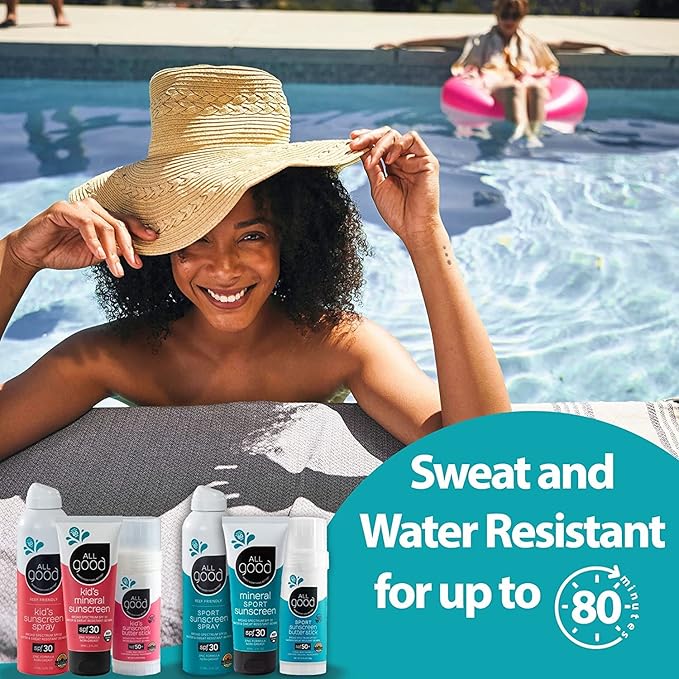 All Good Sunscreen - Sport Mineral Sunscreen Lotion, Reef Friendly, SPF 30+ for Face & Body, Water & Sweat Resistant (3 oz)