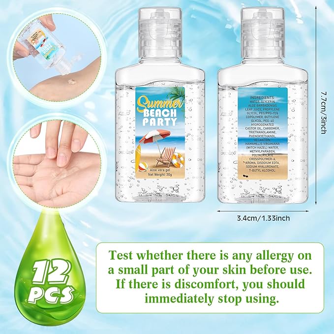12 Pcs Mini Aloe Vera Gel Bulk for Summer Wedding Party 1oz Soothing Moisture Aloe Gel Bulk Travel Size for Thank You Gifts Summer Beach Wedding Party (Beach)
