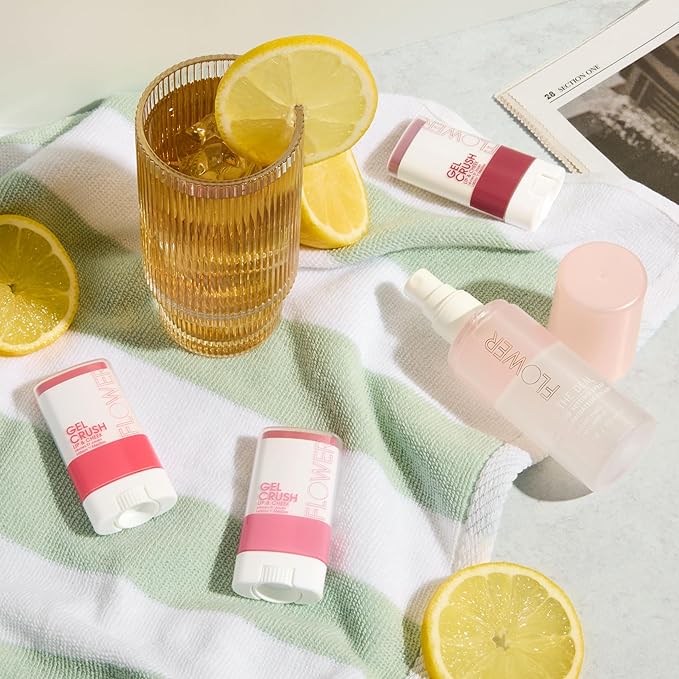 FLOWER BEAUTY By Drew Barrymore Lip & Cheek Gel Crush - Cream Blush and Lips Tint in One Portable Multistick - Hydrating Burst of Color (Strawberry Crush)