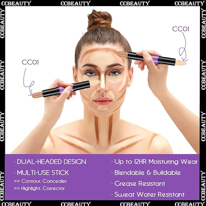 CCbeauty Contour Stick, 3pcs Dual-ended Wonder Stick Cream