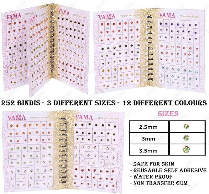 VAMA Multicolour Small Stone Indian Bindis Kumkum Forehead Bindis Book