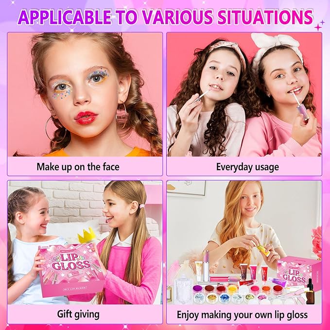 JCOOS Lip Gloss Making Kit, Lip Gloss Set for Teens Kids Tweens Girls Woman Lip Kit Fun DIY Lipgloss Making Kit, Make Your Own Lip Gloss Kit, Moisturizing Glitter Kids Gifts Stuff for Girls 10-12