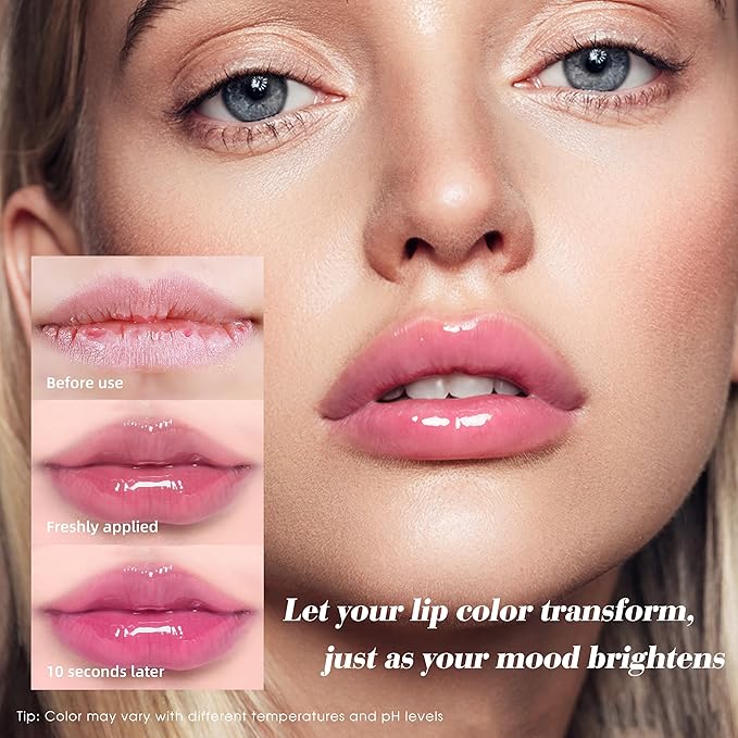 Unidollss MOOD Color Changing Lip Oil - Hydrating, Plumping, Non-Sticky Lip Gloss with Shimmer Finish, Long-Lasting Moisturizing Tinted Lip Balm for Smooth & Glossy Lips