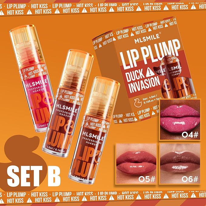 3 Colors Duck Lip Plumper Gloss, Glitter Shine Primer Lip Tint Korean Clear Plumping Lip Gloss, High Pigment No Sticky Lip Gloss, Lip Plumper Gloss Make Lips Fuller(Set B)