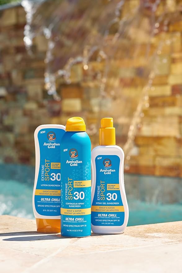 Australian Gold Extreme Sport Sunscreen Lotion SPF 30, 8 Ounce | Broad Spectrum | Sweat & Water Resistant | Non-Greasy | Oxybenzone Free | Cruelty Free