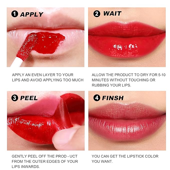 Peel Off Lip Tint, Wipe-On Colour Liquid Lipsticks, Glaze,