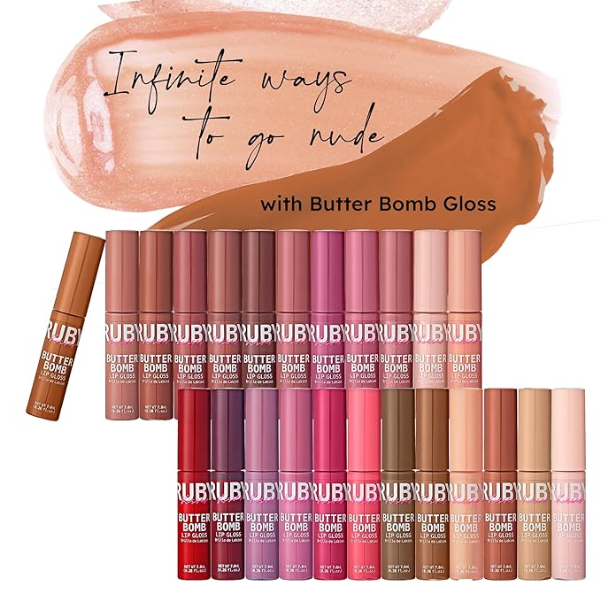 Ruby Kisses Lip Gloss Butter Bomb Gloss Non-Sticky Lip Gloss Vitamin E Natural Nude Lip Makeup - 7.8mL (0.26 US fl.oz) (Butter Bomb)