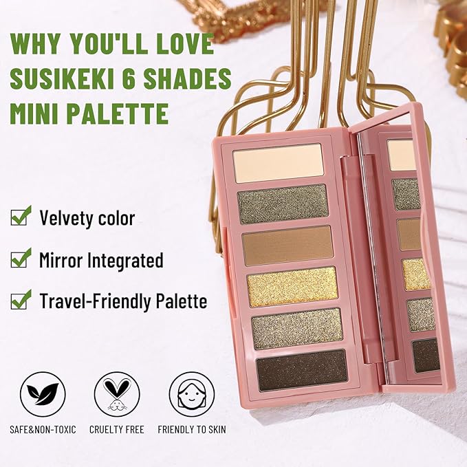 6 Colors Mini Naked Eyeshadow Makeup Palette Olive-colored Neutral Tone Eye Shadow Matte & Shimmer Nude Make Up Pallet with Mirror Blendable Highly Pigmented Travel Size Gift Kit 04
