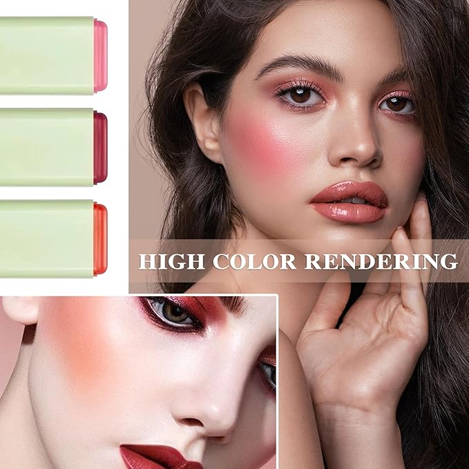 Cream Blush Stick with Brush,Waterproof Multi Cream Blush Skin D