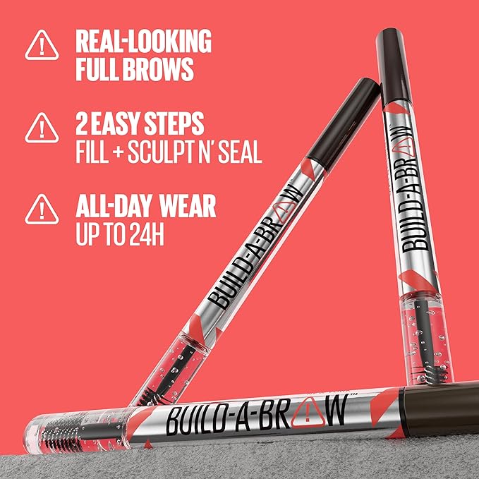 Maybelline Build-A-Brow 2-in-1 Brow Pen and Sealing Eyebrow Gel, Eyebrow Makeup for Real-Looking, Fuller Brows, Deep Brown, 1 Count
