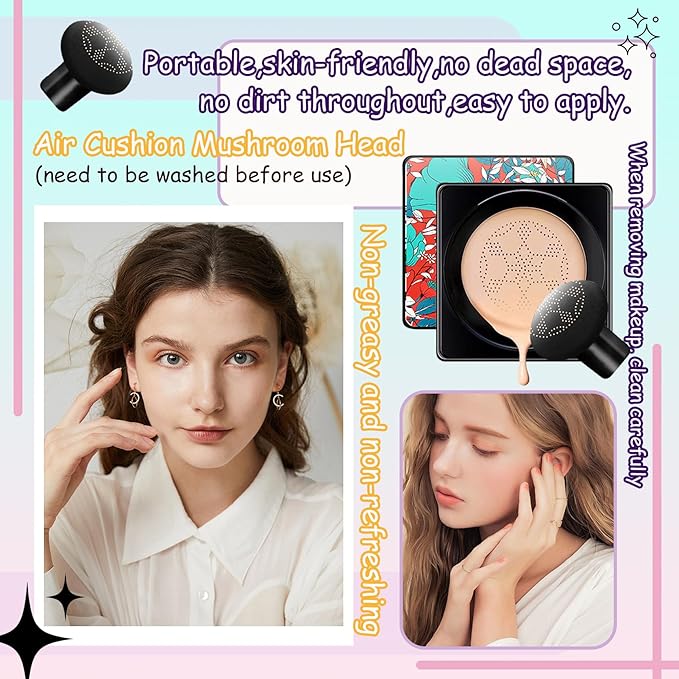 Air Cushion CC Cream Mushroom Head Foundation,Waterproof Long Makeup Sponge（4PCS）