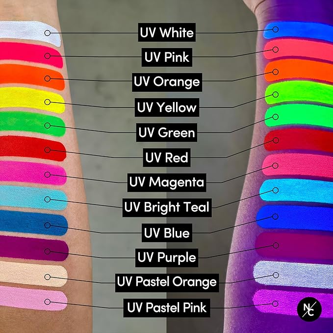 UV 12-Color Palette - Water-Activated Neon Glow Makeup