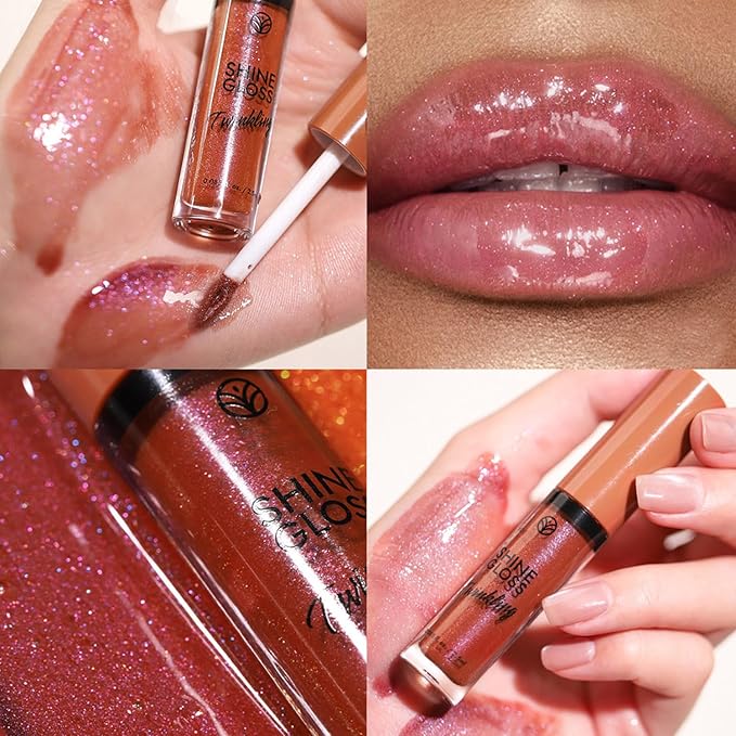 Lip Gloss Women Girls Plumping Lip Gloss Glitter Tinted Lip gloss Oil Plumper Hydrating Long Lasting Moisturizing Non Sticky Makeup lip gloss (07#)