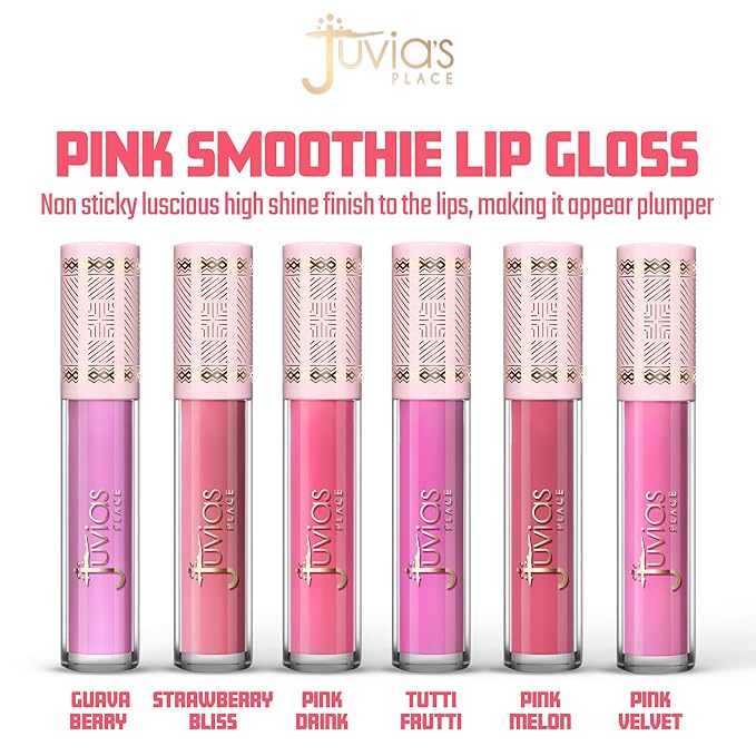 Juvia's Place Smoothie Lip Gloss Pink Velvet - Hydrating Cream Lipgloss with Pink & Mauve Tones - Non Sticky Plumping Glosses - High Shine Lipgloss for Women - Lip Plumper with Cocoa Butter & Chia Oil