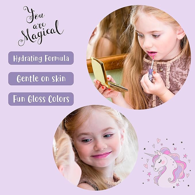 Expressions 14pc Lip Gloss for Girls - Glossy Lip Gloss Tubes | Non Toxic Lip Gloss Set - Unicorn Princess Birthday Party Favors Kids Makeup