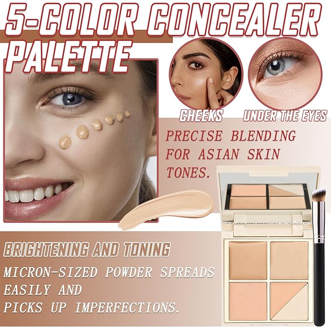5 Colors Correcting Concealer Palette,Waterproof Long Lasting Cream