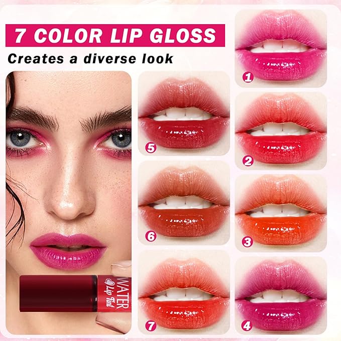 7 Colors Korean Lip Tint Stain Set Long-lasting Waterproof Velvet Lip Tint Moisturizing Lip Gloss Set，Multi-Use Lip and Cheek Tint for Women Daily Lip Makeup