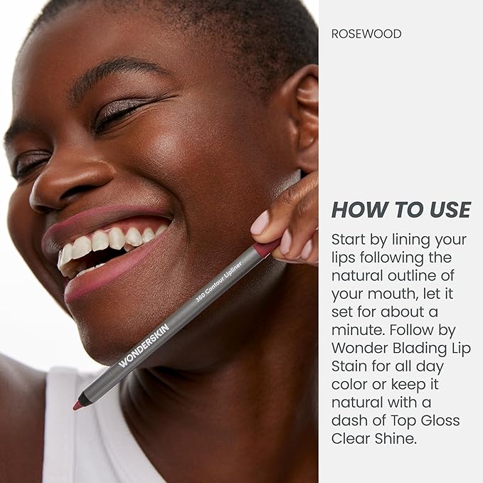 Wonderskin Lip Liner Pencil - 360 Contour Lipliner, Long Lasting, Sharpenable, Waterproof and Transfer-Proof Nude Lip Liner Pencil (Rosewood)