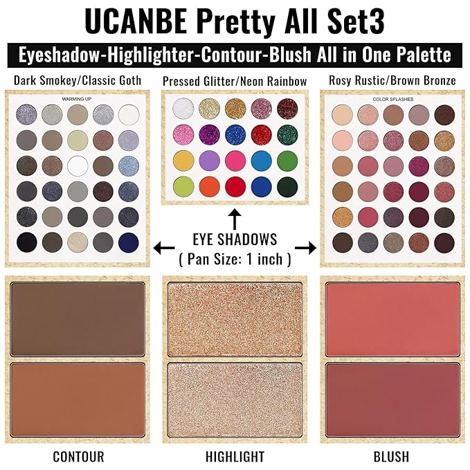 UCANBE Eyeshadow Palette with 15 Brushes Makeup Sets, Pigmented