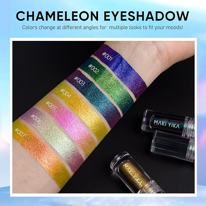 MAKI YIKA Glitter Eyeshadow Green Liquid Multichrome Eyeshadows Long Lasting Metallic Chameleon Eye Shadow Holographic Eye Topper Glitters (#2 Peacock)