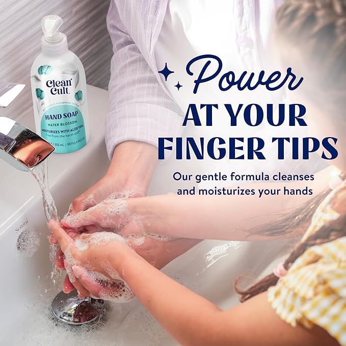 Cleancult Liquid Hand Soap Refill - Water Blossom - Moisturizes Dry & Sensitive Skin - Made with Aloe Vera & Essential Oils - Eco Friendly - Paper-Based Packaging - 32 oz/3 Pack