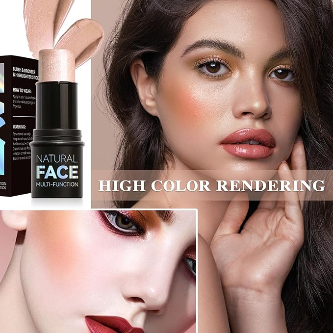 Cream Blush Stick with Brush,Waterproof Multi Cream Blush Skin F2