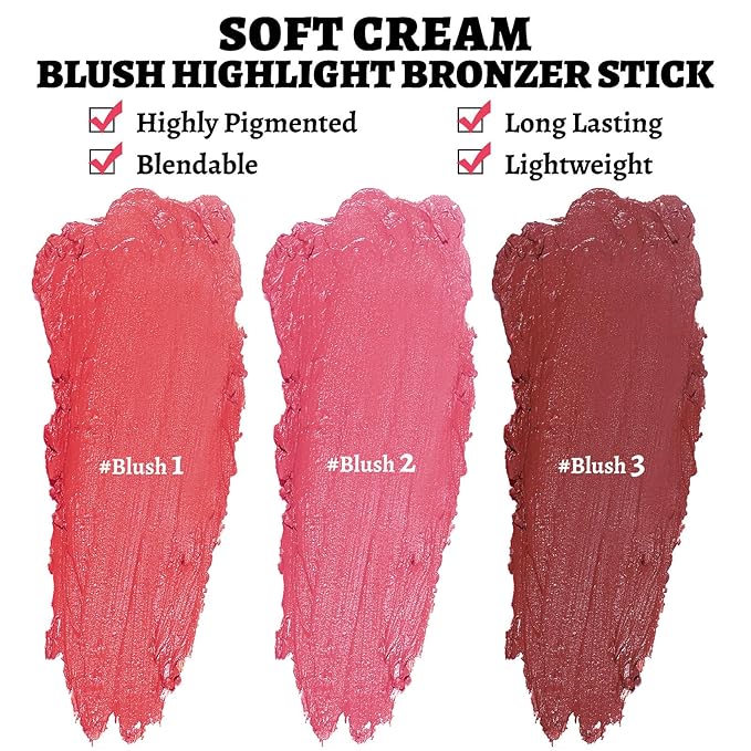 Face Stick Trio 3Pcs Multi-Use Makeup Blush Sticks,