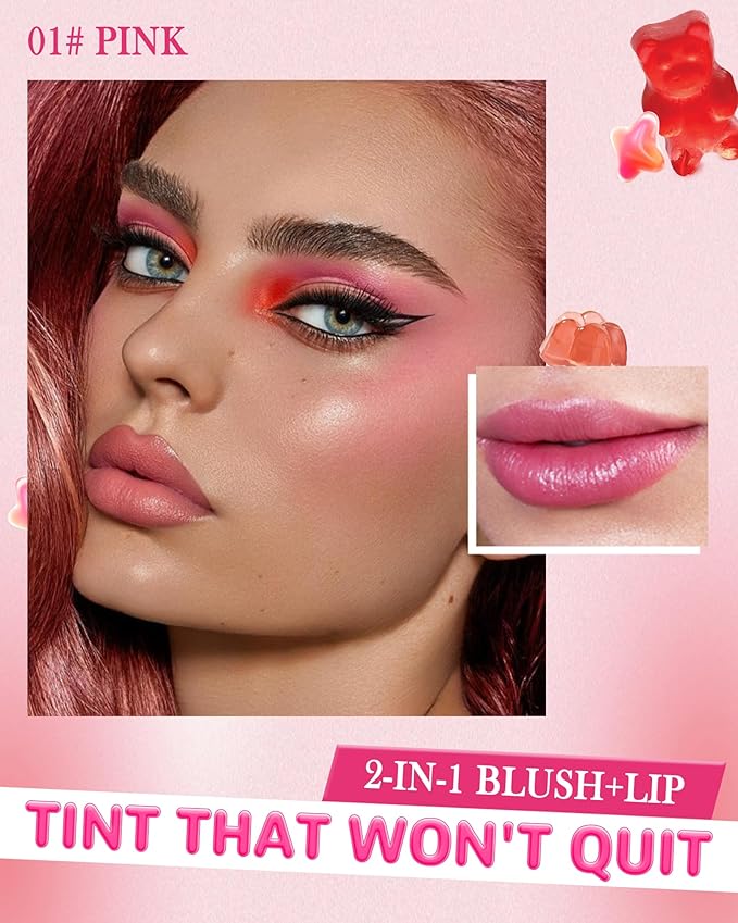 Makeup Jelly Tint,Cooling Water Jelly Tint Pink Blush Lip Stains-01