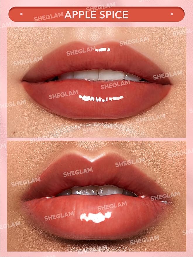 SHEGLAM Glaze Daze Lip Gloss Shiny Tinted Lip Gloss High Gloss Finish Plumping Lip Care Nourishing Not Easy to Fade Liquid Lip Cosmetics-Apple Spice