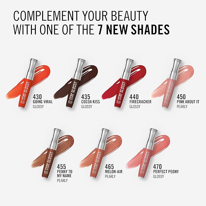 Rimmel London Stay Glossy, 435 Cocoa Kiss, Lip Gloss, Non-Sticky, Color and Shine, Up To 6-Hour Wear, Precise Applicator, 0.18oz