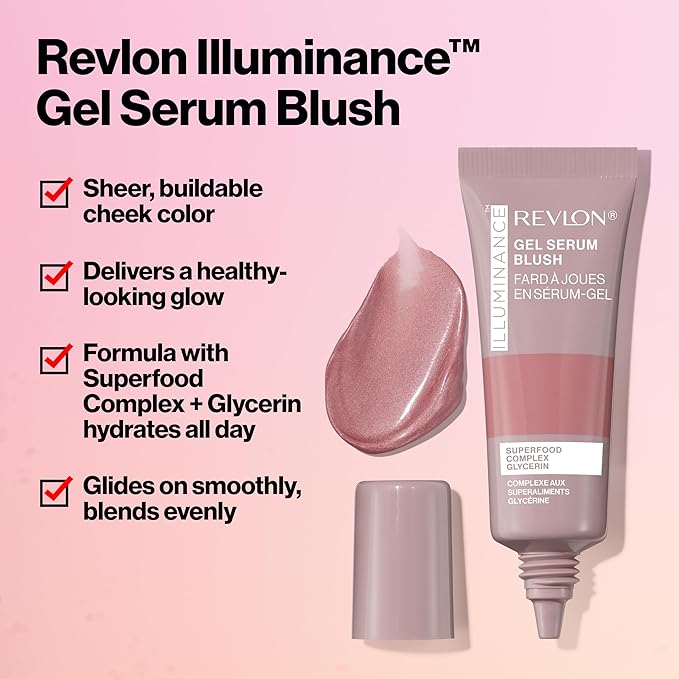 Revlon Illuminance Gel Serum Blush, Visibly Plump Cheeks, Dewy Finish and Hydrates All Day, 110 Enchanting Mauve, 0.37 fl oz.