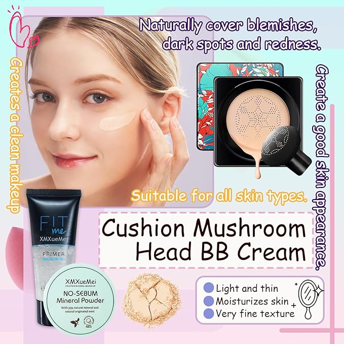 Air Cushion CC Cream Mushroom Head Foundation,Waterproof Long Makeup Sponge（4PCS）