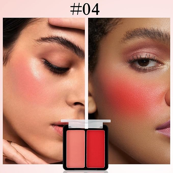 2 Colors Matte Blush Palette with Brush,Pink Blush Blusher,Highly Pigmented