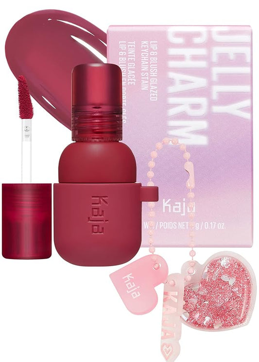 Kaja Lip & Blush Glazed Keychain Stain - Jelly Charm 02 Squeeze Guava | with Triple Berry Complex, Lemon Fruit Extrac & Olive Squalane, Hydrating, Long Lasting Lip Tint