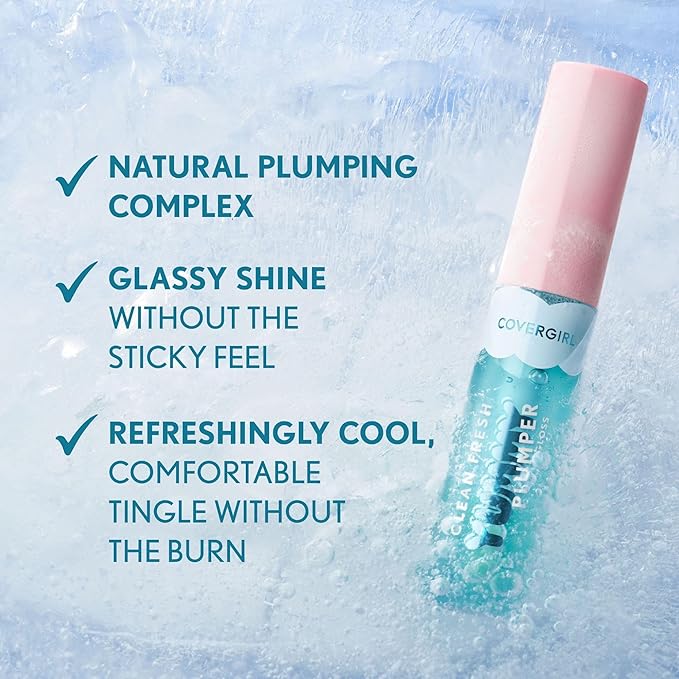 COVERGIRL Clean Fresh Yummy Plumper Lip Gloss, 880 Merry Kissmass, Shiny Gloss, Vegan Formula, Easy to Apply, Minty Flavor, 0.33oz