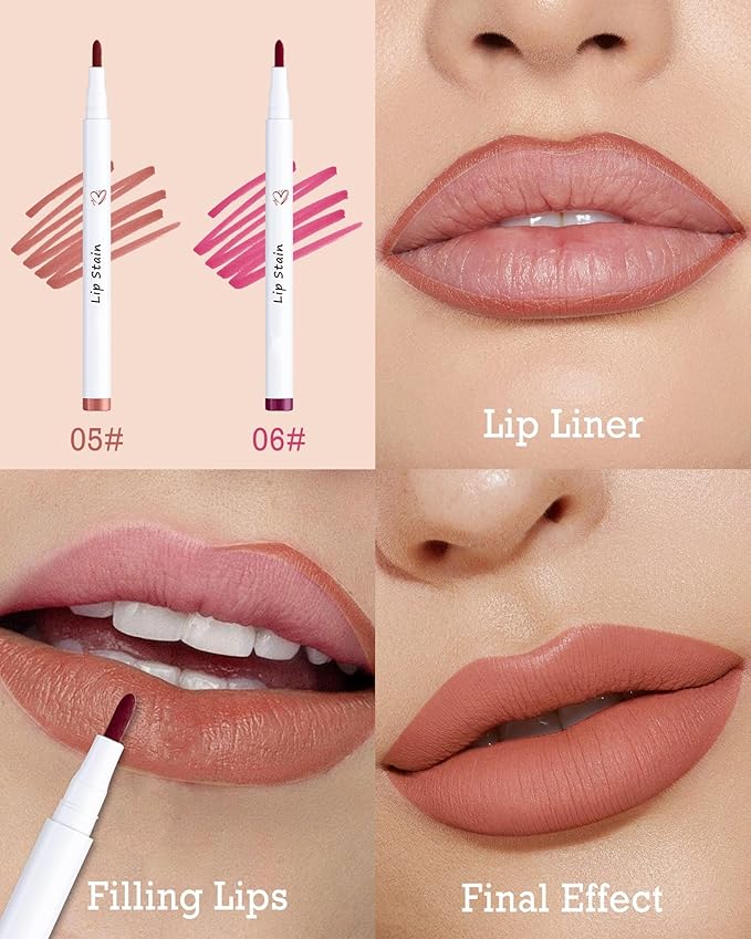 Lip Stain Marker Pen Set, 2Pcs Lip Liner Longlasting